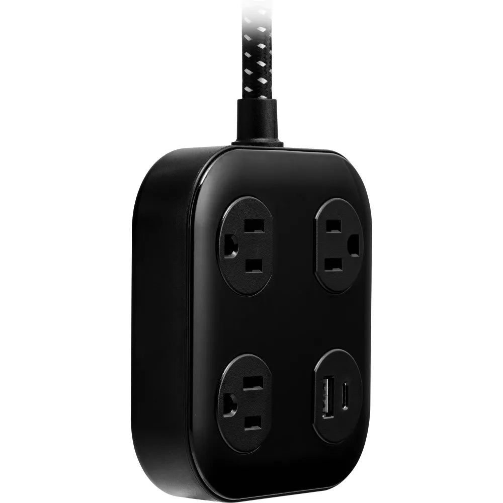 3‑Outlet Surge Protector with USB‑A USB‑C and 4ft Braided Cord