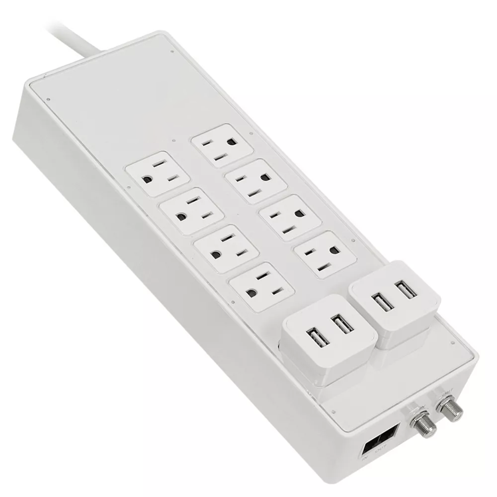 8‑Outlet Surge‑Protected Power Strip with Detachable USB Modules