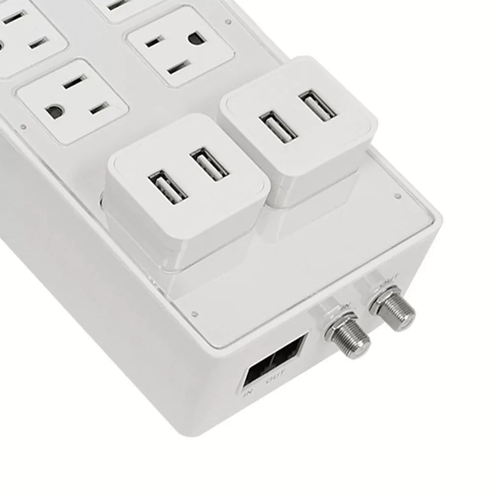 8‑Outlet Surge‑Protected Power Strip with Detachable USB Modules