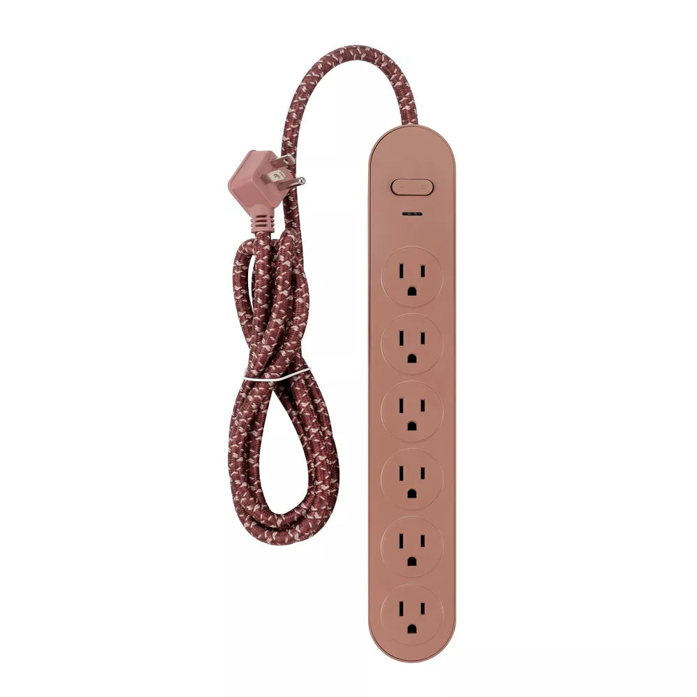 6‑Outlet Surge‑Protected Power Strip with Braided 6ft Cord